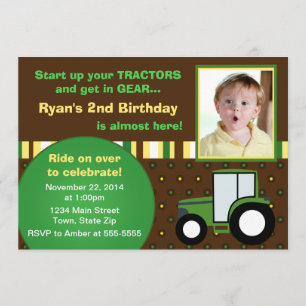 Tractor Birthday Invitation 5x7 Photo Card Kaart