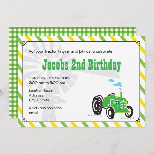 Tractor Birthday Invitation Kaart (Voorkant / Achterkant)