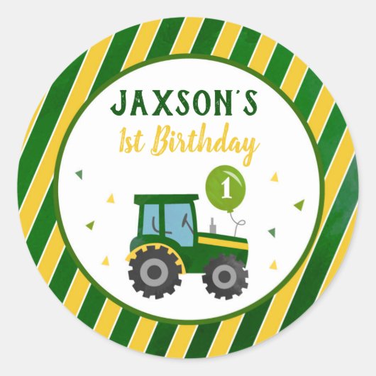 Tractor Birthday Party Favor Stickers Labels (Voorkant)