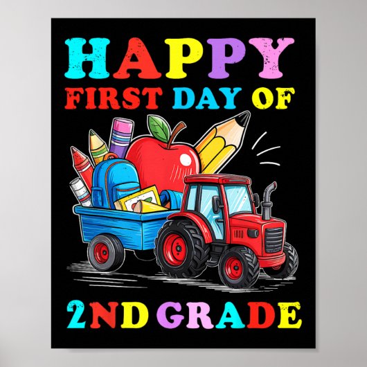 Tractor Blij eerste dag van de 2e klas terug naar Poster (Voorkant)