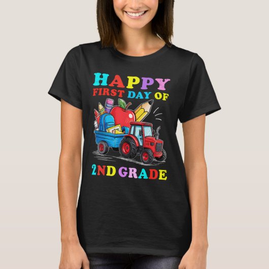 Tractor blij eerste dag van de 2e klas terug naar t-shirt (Voorkant)