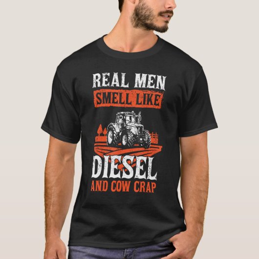 Tractor Boer Gezegde Echte Mannen ruiken naar Dies T-shirt (Voorkant)