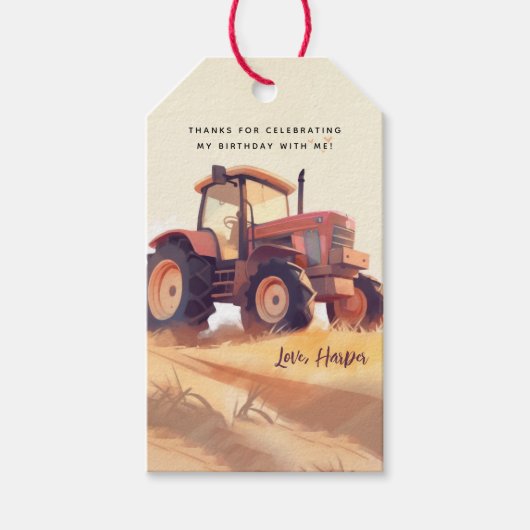 Tractor Boerderij Adventure Verjaardag Dank u Cadeaulabel (Voorkant)