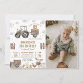 Tractor Boerderij Boy 3rd Verjaardag Party Foto Kaart (Voorkant)
