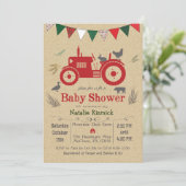 Tractor Boerderij Dier Baby Shower Uitnodiging (Staand voorkant)