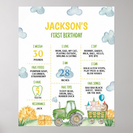 Tractor Boerderij Dier Verjaardagsfeestje Mijlpaal Poster (Voorkant)