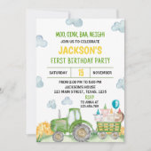 Tractor Boerderij Dierlijke Verjaardagsfeestuitnod Kaart (Voorkant)