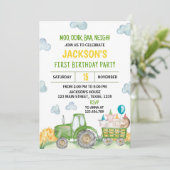 Tractor Boerderij Dierlijke Verjaardagsfeestuitnod Kaart (Staand voorkant)