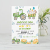 Tractor Boerderij Dierlijke Verjaardagsfeestuitnod Kaart (Staand voorkant)