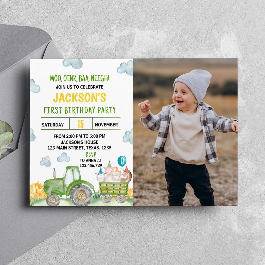 Tractor Boerderij Dierlijke Verjaardagsfeestuitnod Kaart