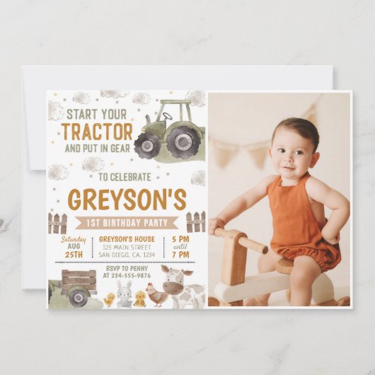 Tractor Boerderij Verjaardagsfeest Dieren Schuur F Kaart (Voorkant)