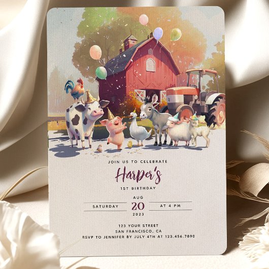 Tractor Boerderij Verjaardagsfeestje Dieren Schuur Kaart