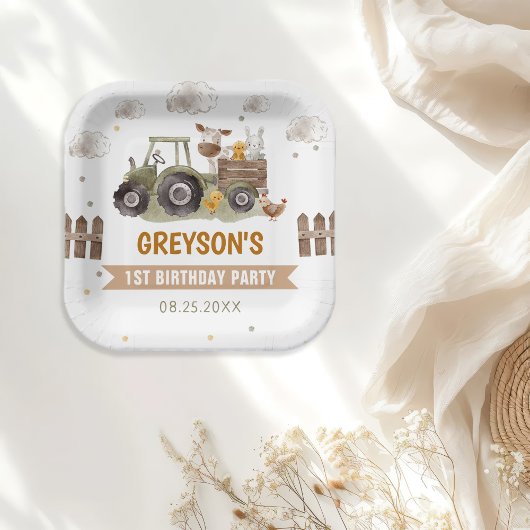 Tractor Boerderij Verjaardagsfeestje Dieren Schuur Papieren Bordje