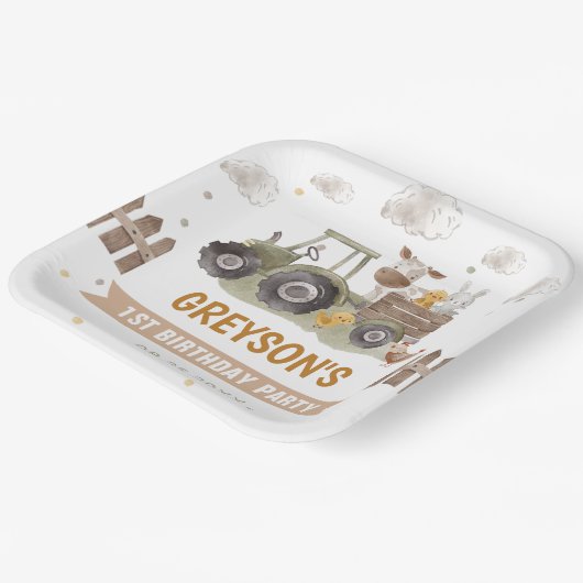 Tractor Boerderij Verjaardagsfeestje Dieren Schuur Papieren Bordje (Gebogen)