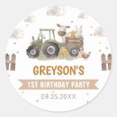 Tractor Boerderij Verjaardagsfeestje Dieren Schuur Ronde Sticker (Voorkant)