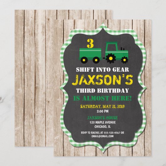 Tractor Boerderij verjaardagsuitnodiging boy wood Kaart (Voorkant / Achterkant)