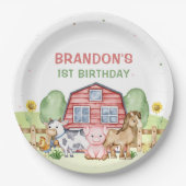 Tractor Boerderijdieren 1e verjaardag Papieren Bordje (Voorkant)