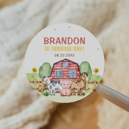 Tractor Boerderijdieren 1e verjaardag Ronde Sticker