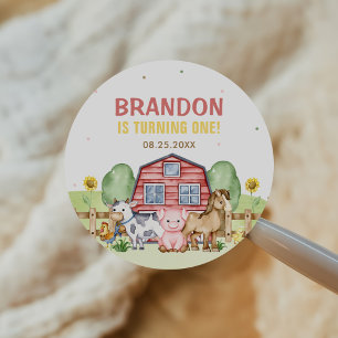 Tractor Boerderijdieren 1e verjaardag Ronde Sticker