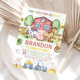 Tractor Boerderijdieren Oink Baa Moo 1e verjaardag Kaart