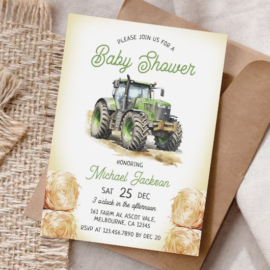 Tractor Boy Baby shower Kaart