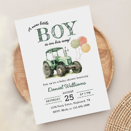 Tractor Boy Baby shower Kaart
