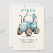 Tractor Boy Blue Baby shower Kaart (Voorkant)