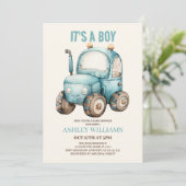 Tractor Boy Blue Baby shower Kaart (Staand voorkant)