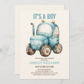 Tractor Boy Blue Baby shower Kaart (Voorkant / Achterkant)