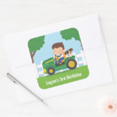 Tractor Boy en Dog Boerderij Kids Verjaardagsfeest Vierkante Sticker (Envelop)
