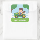 Tractor Boy en Dog Boerderij Kids Verjaardagsfeest Vierkante Sticker (Tas)