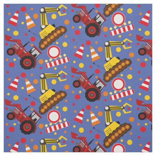 Tractor bulldozer costruction polka dot boy kinder stof (Swatch)