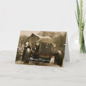 Tractor Christmas Kaart: Oude Tractor Herinneringe Feestdagen Kaart (Voorkant)