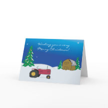 Tractor Christmas Kaart: Red Tractor Barn Scene