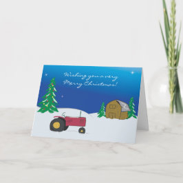 Tractor Christmas Kaart: Red Tractor Barn Scene Feestdagen Kaart