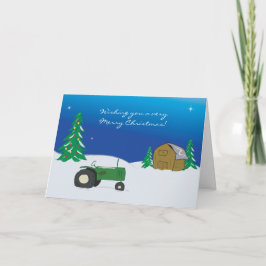 Tractor Christmas Kaart: Winter Barn Scene Feestdagen Kaart