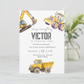 Tractor Construction Truck verjaardagsfeestje Kaart (Staand voorkant)