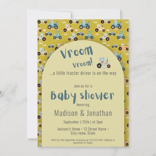 Tractor driver boer baby shower Uitnodiging (Voorkant)