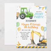 Tractor- en bouwfeest uitnodiging (Voorkant / Achterkant)