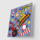 Tractor en bulldozer polka stip boy kinder room vierkante klok (Hoek)