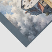 Tractor en schuur in het landelijke landschap tissuepapier (Detail)