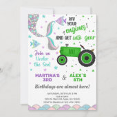 Tractor en zeemeermin broers en zussen verjaardags kaart (Voorkant)