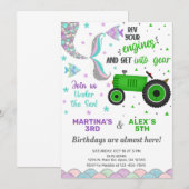 Tractor en zeemeermin broers en zussen verjaardags kaart (Voorkant / Achterkant)