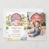 Tractor Farm Animals 1st Birthday Foto Bedankkaart (Voorkant)