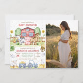 Tractor Farm Animals Barnyard Baby shower Foto Kaart (Voorkant)