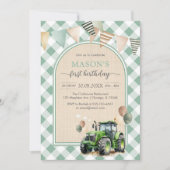 Tractor Farm Kids Boy Birthday Invitation Kaart (Voorkant)
