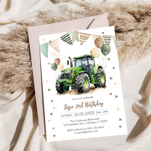 Tractor Farm Kids Boy Birthday Invitation Kaart