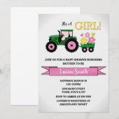Tractor Girl Baby shower Invitation, roze tractor Kaart (Voorkant / Achterkant)