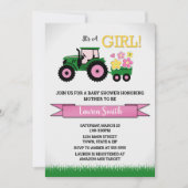 Tractor Girl Baby shower Invitation, roze tractor Kaart (Voorkant)