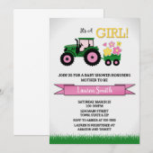 Tractor Girl Baby shower Invitation, roze tractor Kaart (Voorkant / Achterkant)